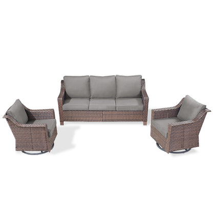 3PC Patio Conversation Set with 3-Seat Sofa & 2 Swivel Rocker Chairs, DAR Series