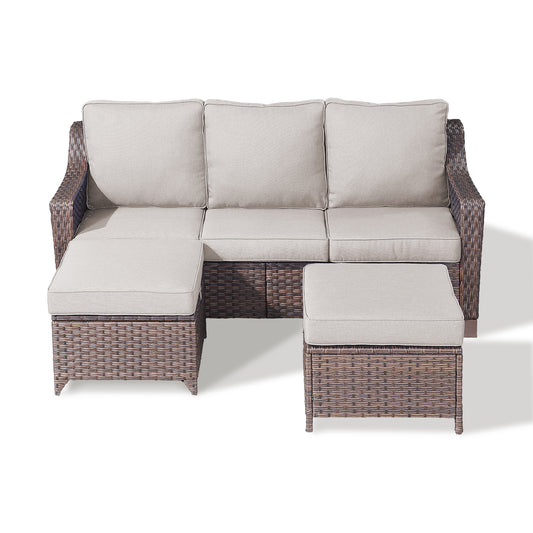 3PC Patio Lounge Set with 3-Seat Sofa & 2 Ottomans, DAR Series