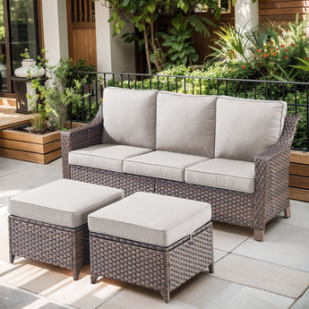 3PC Patio Lounge Set with 3-Seat Sofa & 2 Ottomans, DAR Series