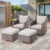 Belord 4-piece patio set with swivel rockers and ottomans, featuring comfortable outdoor furniture for relaxing conversations.