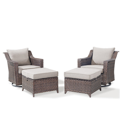 4PC Patio Seating Set with 2 Swivel Rocker Chairs & 2 Ottomans, DAR Series
