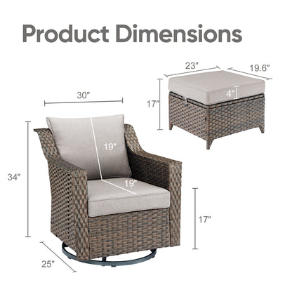 4PC Patio Seating Set with 2 Swivel Rocker Chairs & 2 Ottomans, DAR Series