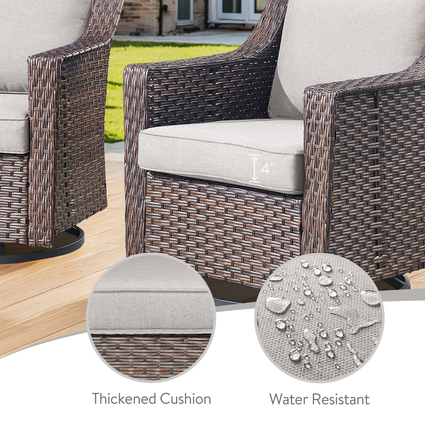 4PC Patio Seating Set with 2 Swivel Rocker Chairs & 2 Ottomans, DAR Series