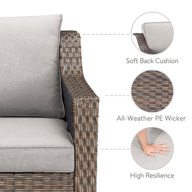 Belord 4-piece patio conversation set with swivel rockers and ottomans, featuring cushioned seating for outdoor relaxation.