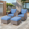 Belord 4-piece patio conversation set with blue swivel rockers and ottomans, featuring cushioned seats and outdoor-friendly design.