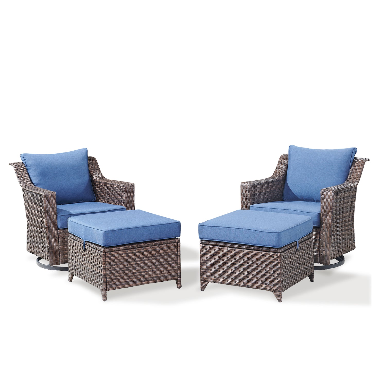 4PC Patio Seating Set with 2 Swivel Rocker Chairs & 2 Ottomans, DAR Series
