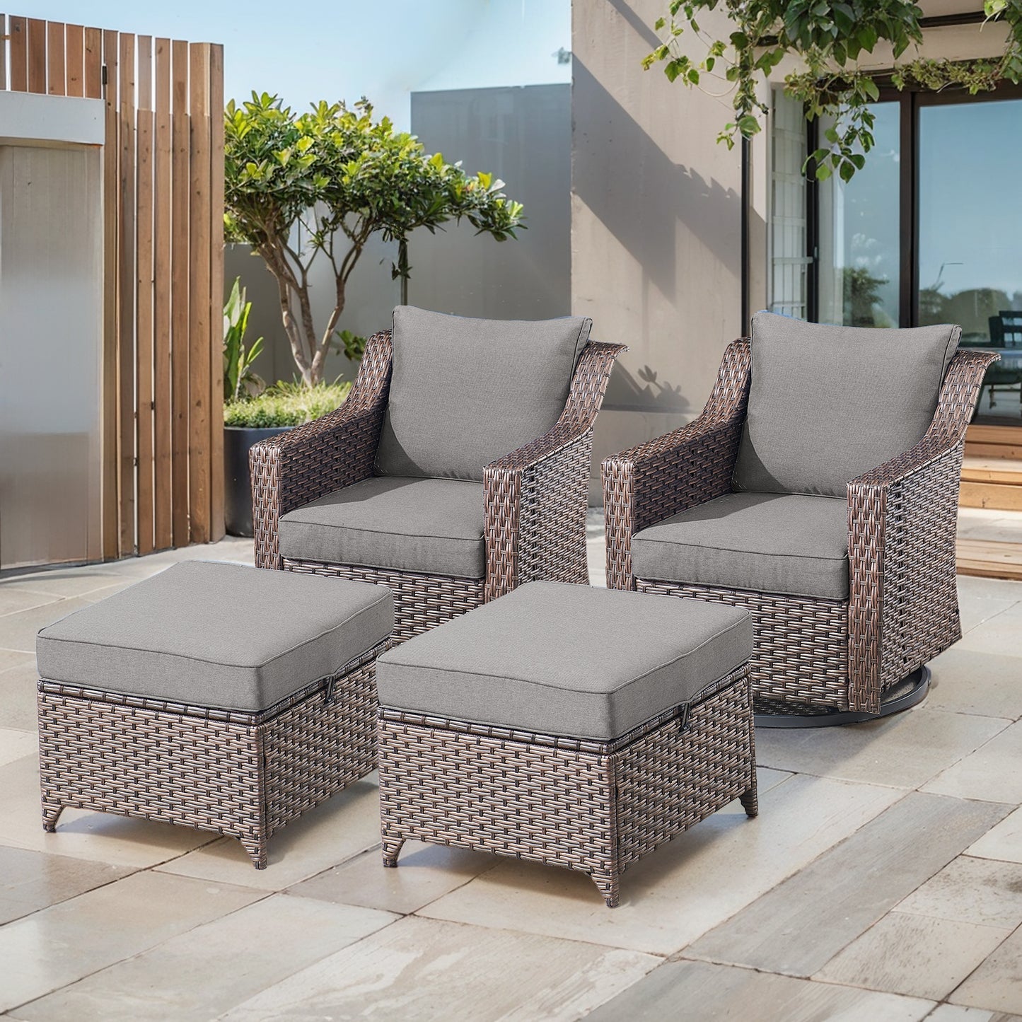 4PC Patio Seating Set with 2 Swivel Rocker Chairs & 2 Ottomans, DAR Series