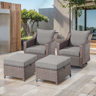 Belord 4-piece patio conversation set with swivel rockers and ottomans, featuring cushioned seats and a modern outdoor design.