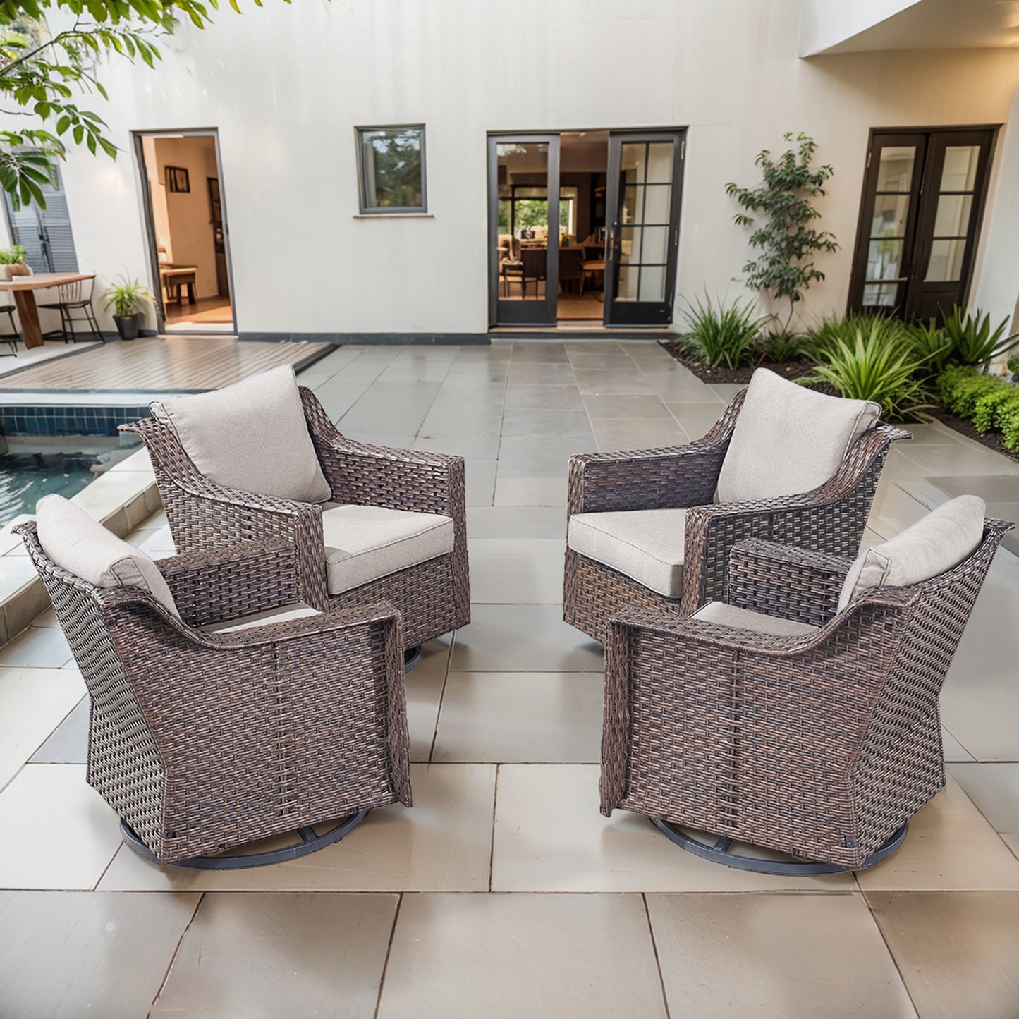 4PC Patio Swivel Rocker Chair Set – Outdoor Conversation Seating, DAR Series