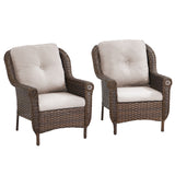 Set of 2 Belord high-back wicker patio chairs with floral armrest designs, perfect for outdoor seating and garden decor.