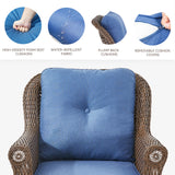 Set of 2 Belord high-back wicker patio chairs with floral armrest design, perfect for outdoor seating and garden decor.