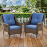 Set of 2 Belord high-back wicker patio chairs with floral armrest design, perfect for outdoor seating and garden decor.