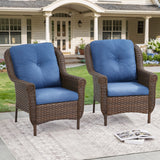 Set of 2 Belord high-back wicker patio chairs with floral armrest design, perfect for outdoor seating and stylish garden decor.