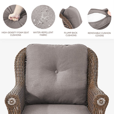 Set of 2 Belord high-back wicker patio chairs with floral armrest design from FL Series, ideal for outdoor seating.