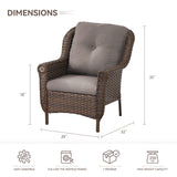 Set of 2 Belord high-back wicker patio chairs with floral armrest design, ideal for outdoor seating and garden decor.