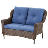 Belord wicker outdoor loveseat with a high back and floral armrest design, ideal for patio seating, part of the FL Series.