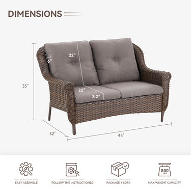Belord wicker outdoor loveseat with high back and floral armrest design, ideal for patio seating, FL Series.