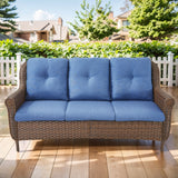 Belord 3-seat wicker outdoor patio sofa with high back and floral armrests, ideal for garden or outdoor seating.