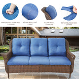 Belord 3-seat wicker outdoor patio sofa with high back and floral armrest, part of FL Series, outdoor seating for garden or patio.