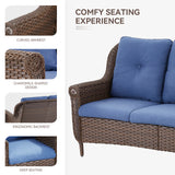 Belord 3-seat wicker outdoor patio sofa with high back and floral armrest, ideal for garden or outdoor seating areas