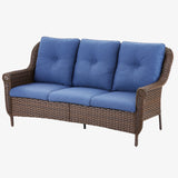 Belord 3-seat wicker outdoor patio sofa with high back and floral armrests, stylish and comfortable outdoor furniture piece.