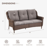 Belord 3-seat wicker outdoor patio sofa with high back and floral armrests, perfect for garden or porch seating.