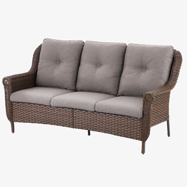 Belord 3-seat wicker outdoor patio sofa with high backrest and floral armrest, FL Series for stylish garden seating.