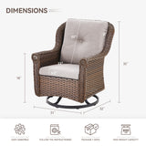 Set of 2 Belord wicker swivel patio chairs with high backrests, floral armrests, perfect for outdoor seating.
