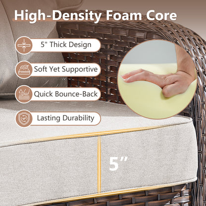 T Series 3-Piece Patio Set: 1 T-Back Sofa + 2 Ottomans – All-Weather PE Wicker with 5" Thick Cushions