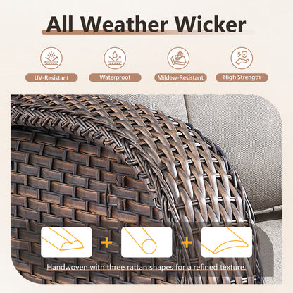 T Series 3-Piece Patio Set: 1 T-Back Sofa + 2 Ottomans – All-Weather PE Wicker with 5" Thick Cushions