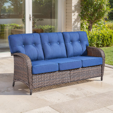 3-Seater T-Back Sofa – 5" Thick High-Density Cushions, All-Weather Brown Wicker, T Series - Belord