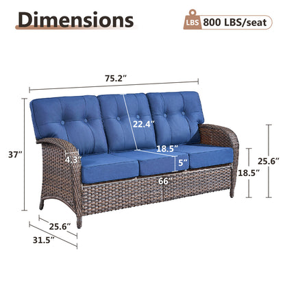 3-Seater T-Back Sofa – 5" Thick High-Density Cushions, All-Weather Brown Wicker, T Series