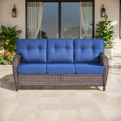 3-Seater T-Back Sofa – 5" Thick High-Density Cushions, All-Weather Brown Wicker, T Series