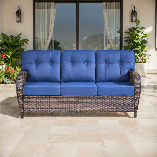 3-Seater T-Back Sofa – 5" Thick High-Density Cushions, All-Weather Brown Wicker, T Series