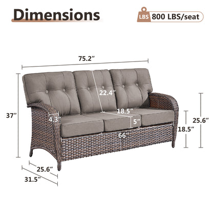 3-Seater T-Back Sofa – 5" Thick High-Density Cushions, All-Weather Brown Wicker, T Series