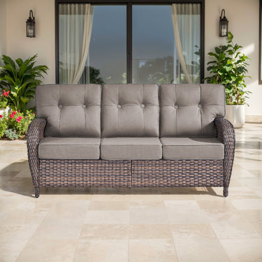 3-Seater T-Back Sofa – 5" Thick High-Density Cushions, All-Weather Brown Wicker, T Series - Belord