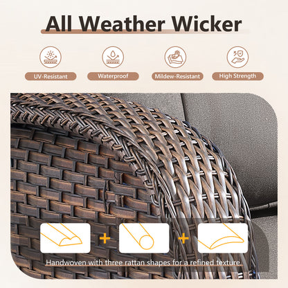 T Series 3-Piece Patio Set: 1 T-Back Sofa + 2 Ottomans – All-Weather PE Wicker with 5" Thick Cushions