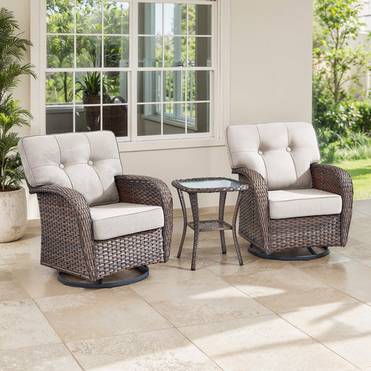 2-Piece Swivel Glider Set w/Side Table: Ergonomic T-Back Design, 5" Thick Seat Cushions – T Series