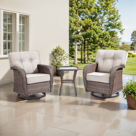 2-Piece Swivel Glider Set w/Side Table: Ergonomic T-Back Design, 5" Thick Seat Cushions – T Series