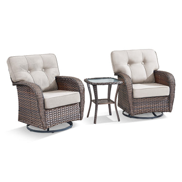 2-Piece Swivel Glider Set w/Side Table: Ergonomic T-Back Design, 5" Thick Seat Cushions – T Series - Belord