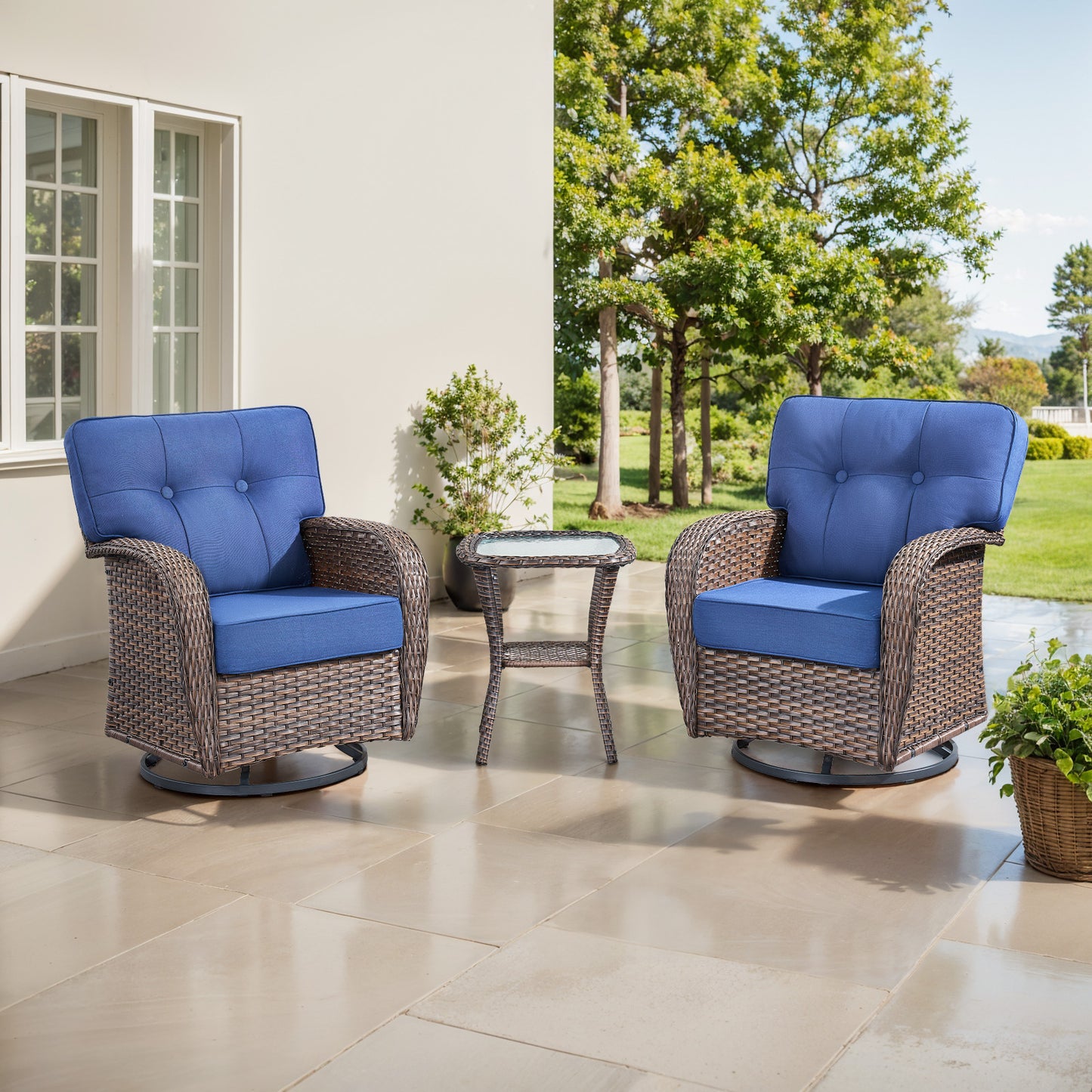 2-Piece Swivel Glider Set w/Side Table: Ergonomic T-Back Design, 5" Thick Seat Cushions – T Series