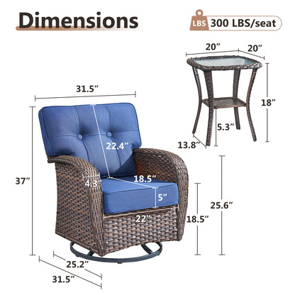 2-Piece Swivel Glider Set w/Side Table: Ergonomic T-Back Design, 5" Thick Seat Cushions – T Series
