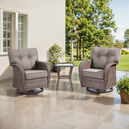2-Piece Swivel Glider Set w/Side Table: Ergonomic T-Back Design, 5" Thick Seat Cushions – T Series