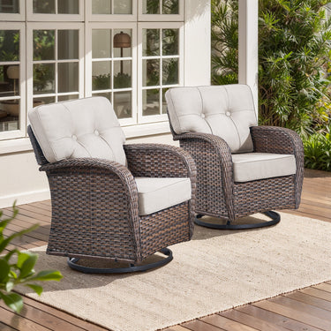 Swivel Patio Chairs (Set of 2) – Wide T-Back Design & 5" Thick Cushions, T Series - Belord