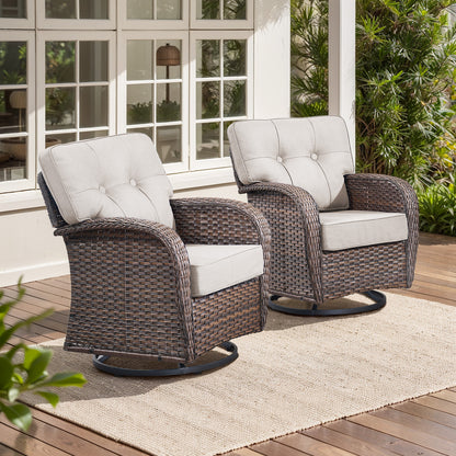 Swivel Patio Chairs (Set of 2) – Wide T-Back Design & 5" Thick Cushions, T Series