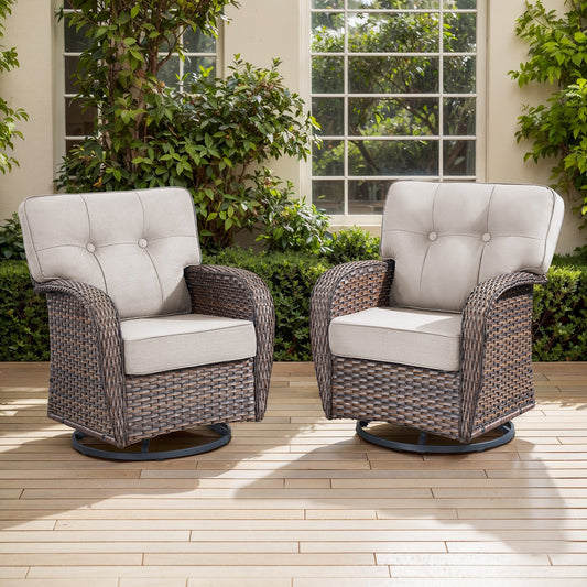 Swivel Patio Chairs (Set of 2) – Wide T-Back Design & 5" Thick Cushions, T Series