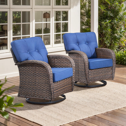 Swivel Patio Chairs (Set of 2) – Wide T-Back Design & 5" Thick Cushions, T Series