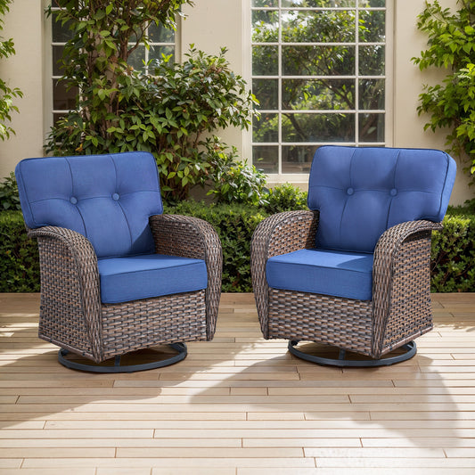 Swivel Patio Chairs (Set of 2) – Wide T-Back Design & 5" Thick Cushions, T Series