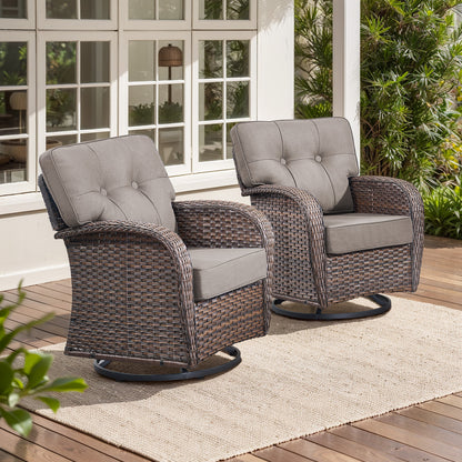 Swivel Patio Chairs (Set of 2) – Wide T-Back Design & 5" Thick Cushions, T Series