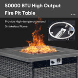 Belord 30-inch round propane fire pit table with 50,000 BTU, featuring a hidden tank for outdoor patio fire table set.